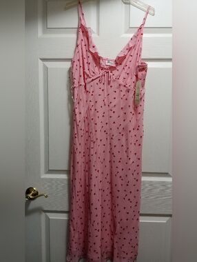 No Boundaries Pink Ruffle Frilly Red Poppy Floral Tie-Front Slip Dress-Size: 16